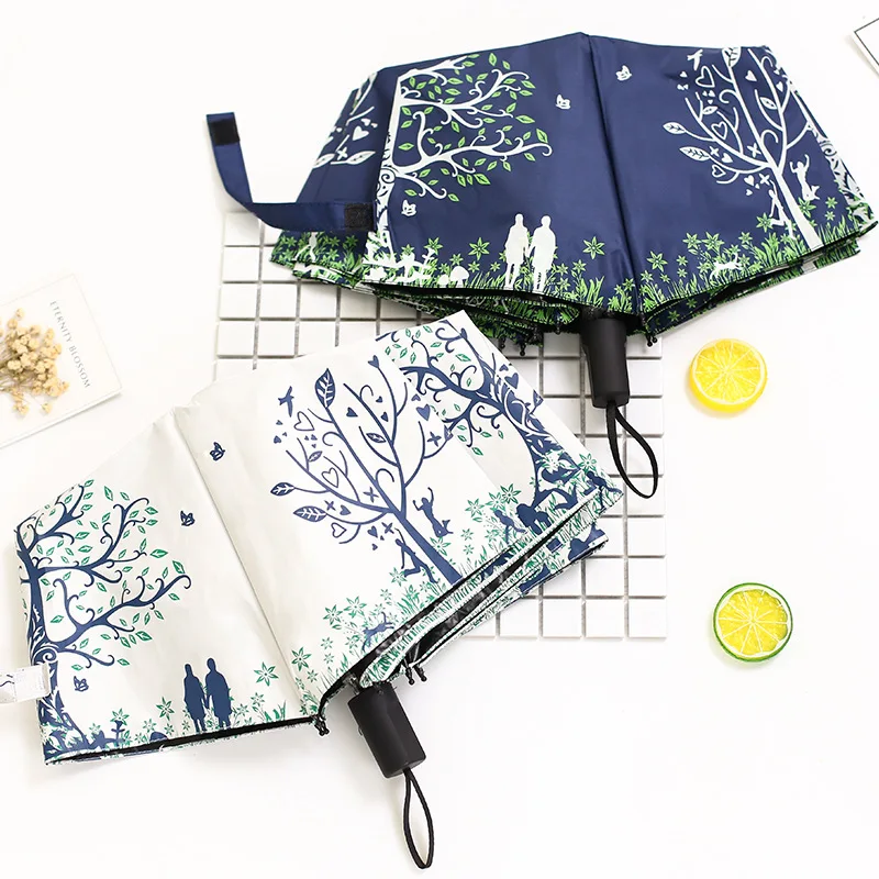 Kaufen Kocotree Öl Oainting Glück Baum Muster Regen Regenschirm Anti UV Mode Abstrakte Kunst Design Frauen Regenschirm Geschenk Für Dame