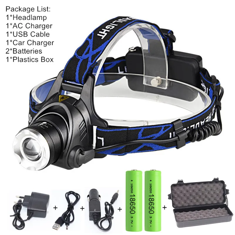 50000Lm ZOOM LED Headlamp Head Flashlight Rechargeable 18650 T6 Led Head Lamp Torch Headlight for Fishing Hunting Camping - Испускаемый цвет: Package C