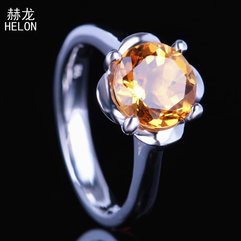 Real 925 Sterling Silver Round Cut 9mm 1.87CT Flawless Genuine Citrinee Engagement Wedding Women Flower Fine Jewelry Ring | Украшения и
