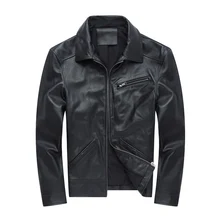 Весна осень мужские кожаные куртки с отложным воротником мужские облегающие байкерские куртки натуральная кожа Одежда
