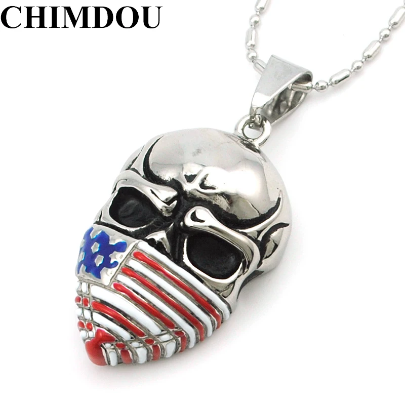 

CHIMDOU Hot Selling Men Stainless Steel Pendant Necklace Chain Skull Gangster Jewelry 2017 New Arrival AP1795