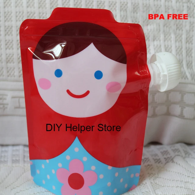 

Food pouch bag bottle 5pcs BPA free Baby Grade plastic reusable cute squeeze packaging bags with zip lock Kids feeding pouches
