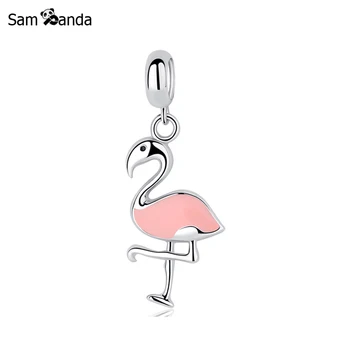

Authentic 100% 925 Sterling Silver Bead Charm Tropical Flamingo Pendant Charms Fit Bracelets Necklaces Women Diy Jewelry