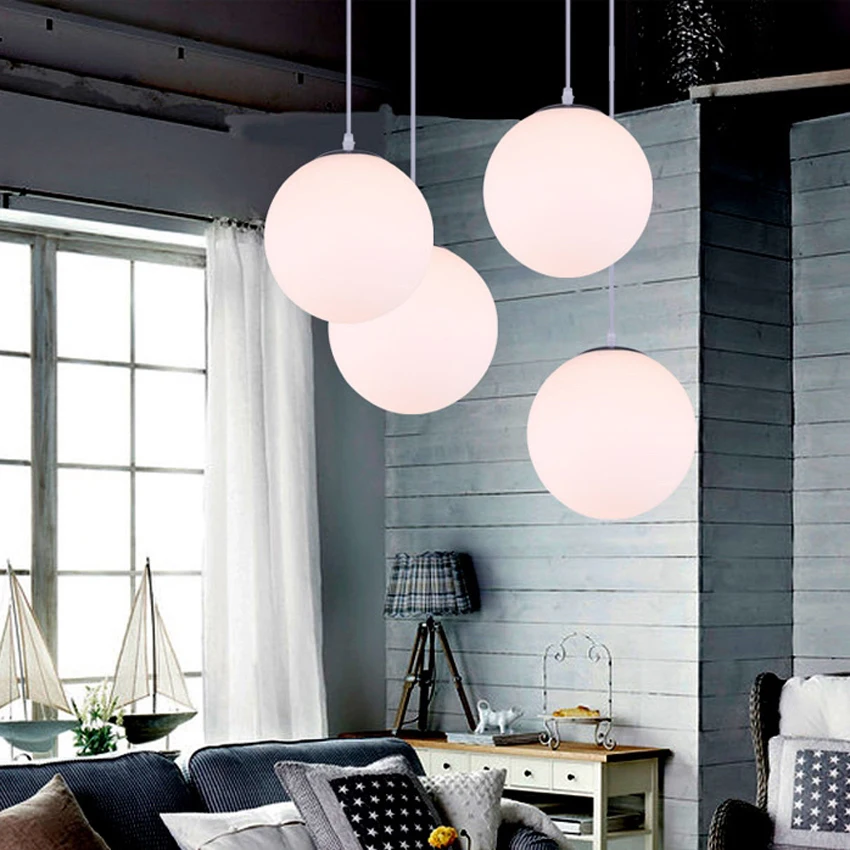 Nordic Globe Pendant Lights dia 30 35cm White Glass Ball led Suspension