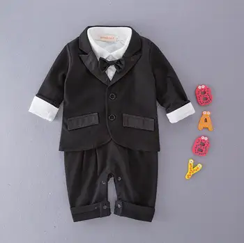 

Toddler Infant Baby Boy Gentlemen Wedding Clothes Set Black Bow Tie Long Sleeve Romper+Jacket Suit Menino De Roupas De Bebe