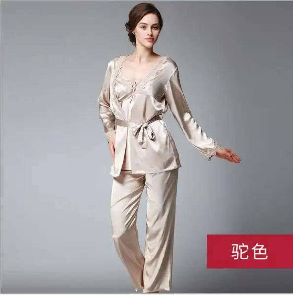 Camel Сексуальная Домашняя одежда, женская пижама, комплект из 3 предметов, шелковая пижама, летняя одежда для сна, нижнее белье, пижама, пижама Mujer, M-3XL, Fdfklak - Цвет: Camel