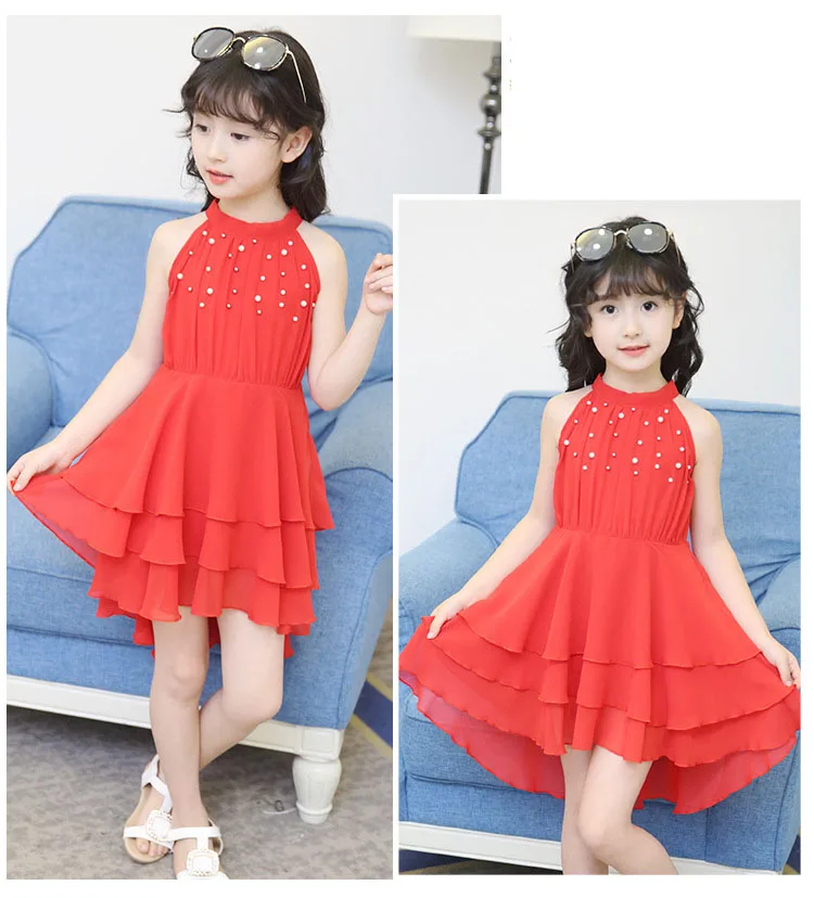 chiffon children clothing girls summer 2017 beading girl princess dresses layered child dress white pink red girls dress 4 5 6 7 8 9 10 11 12 13 14  years old little big teenage girls summer dress kids girls party dress  (6)