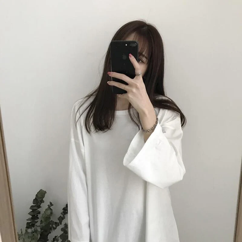Женская футболка 2018 модные блузы в Корейском стиле Ulzzang Harajuku длинная женская