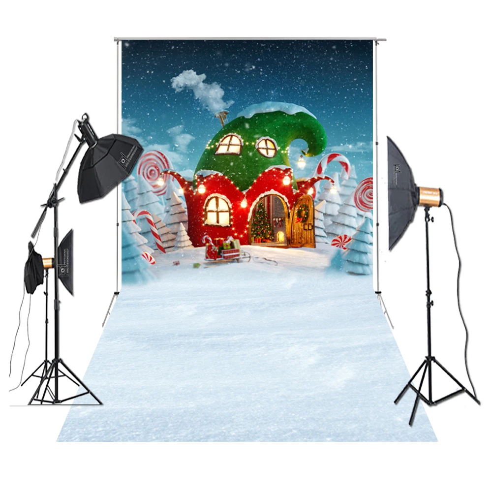 

HUAYI Photography Backdrop Christmas Studio Backgrounds House Winter Props Photo Booth Christmas Tree Cartoon Sweet XT- 7067