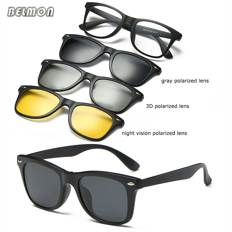 Belmon, оправа для очков, для мужчин и женщин, с 3 шт., на клипсе, 3D, поляризационные солнцезащитные очки, магнитные очки, мужские, для вождения, близорукость, оптические, RS478