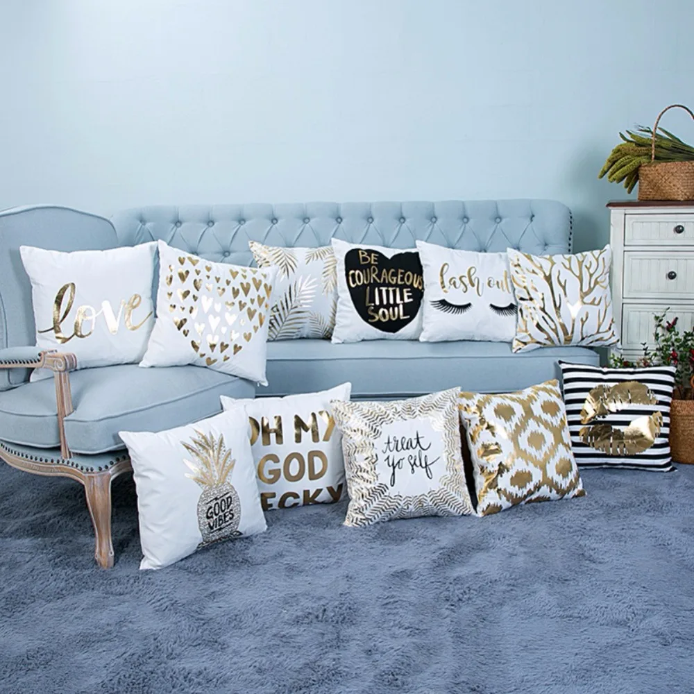 

cushion 45*45cm Super Soft Pineapple Love Letters Bronzing Silver Pillow Sets Of Cotton And Linen Car Sofa Cushions Pillow