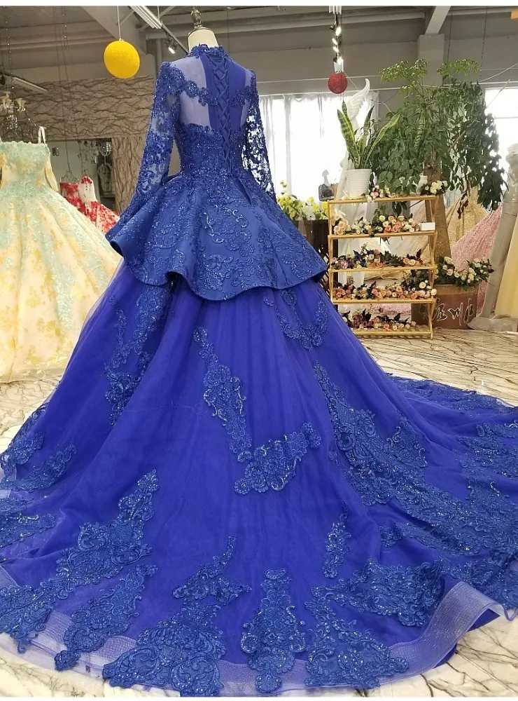 Vestido De Noiva винтажное темно-синее свадебное платье с длинными рукавами Роскошные свадебные платья Дубай бальное платье Свадебные платья «Принцесса»