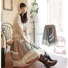 Японский стиль Харадзюку; Весенняя кружевная вязаная юбка в стиле Mori Girl; Лоскутная свободная повседневная юбка в стиле Лолиты для девочек; Preta Saia Longa Feminia; женская одежда