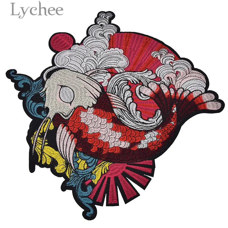 Lychee, 1 шт., вышитые нашивки в виде карпа для одежды, японский стиль, аппликации для рубашек, ручная работа, рукоделие