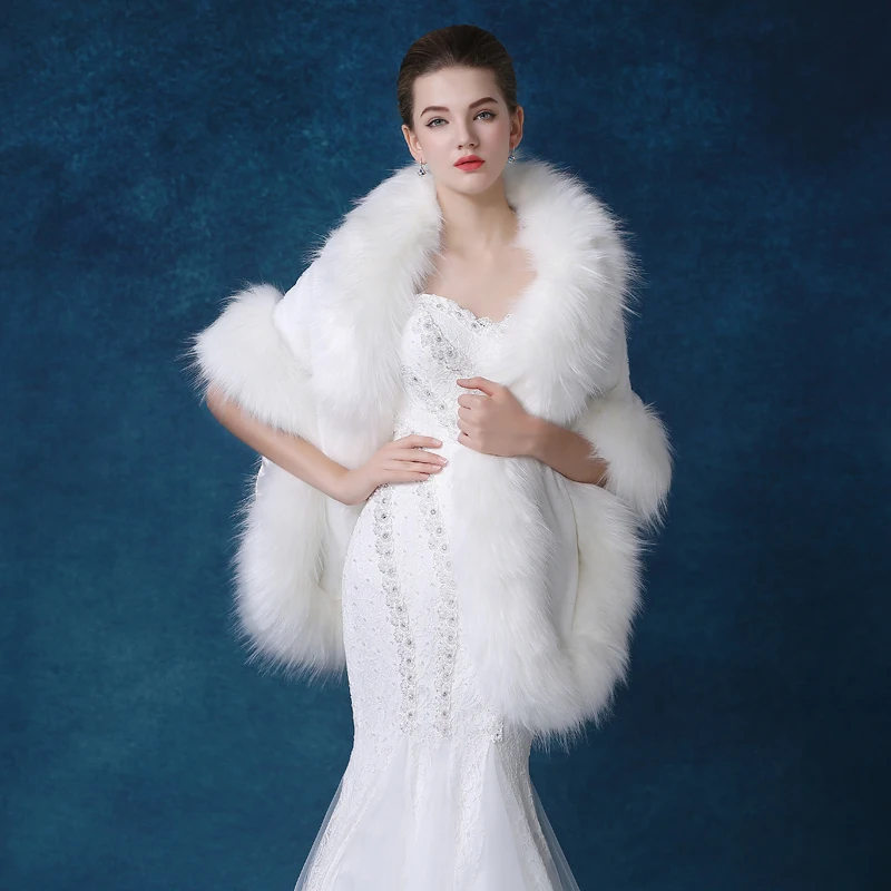 Women Winter Jackets Ivory Faux Fur Ostrich Feather Wedding Wraps Capes ...