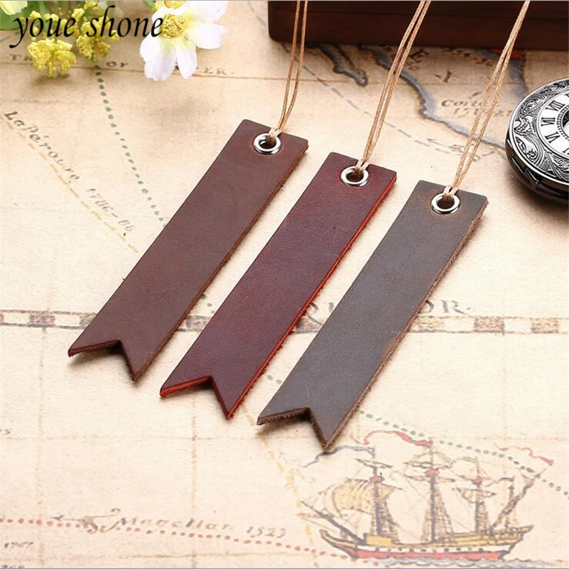 

1PCS Vintage Bookmarks First Layer Leather Geometry Tag Leather Card Handmade Personality Good Gift Crazy Horse Skin YOUE SHONE
