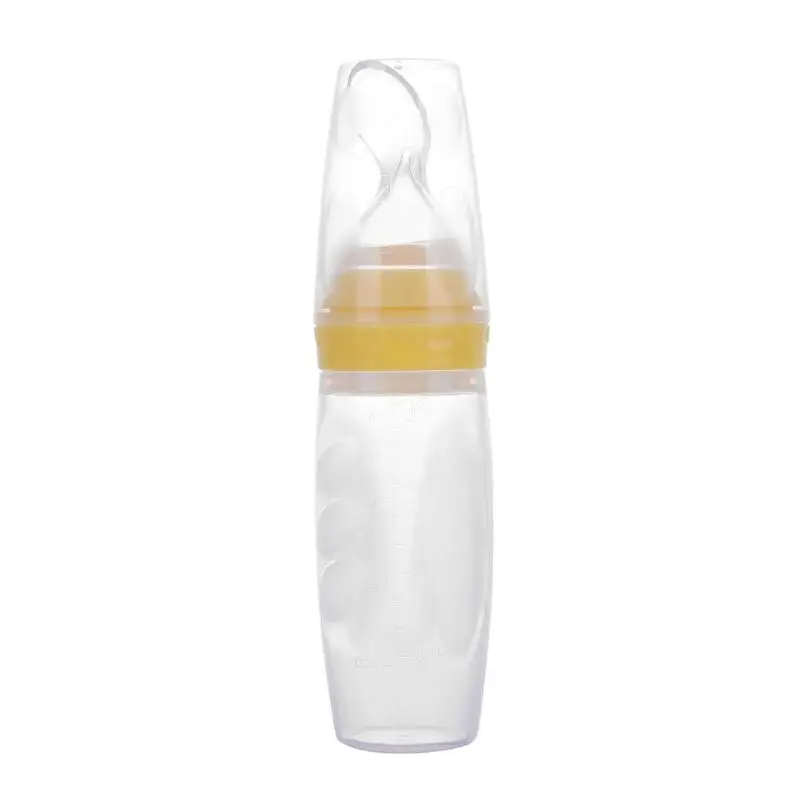 Бутылочка для кормления новорожденных, Мягкая силиконовая ложка с крышкой, пищевая подставка для малышей, детские столовые приборы, рисовая бутылочка для каши - Цвет: Цвет: желтый