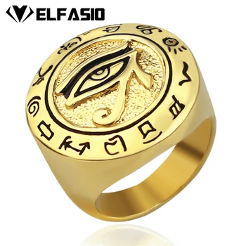 

Mens Egyptian Eye of Horus Ra Udjat Talisman Gold Silver Stainless Steel Stainless Steel Biker Ring Jewelry Size 7-15