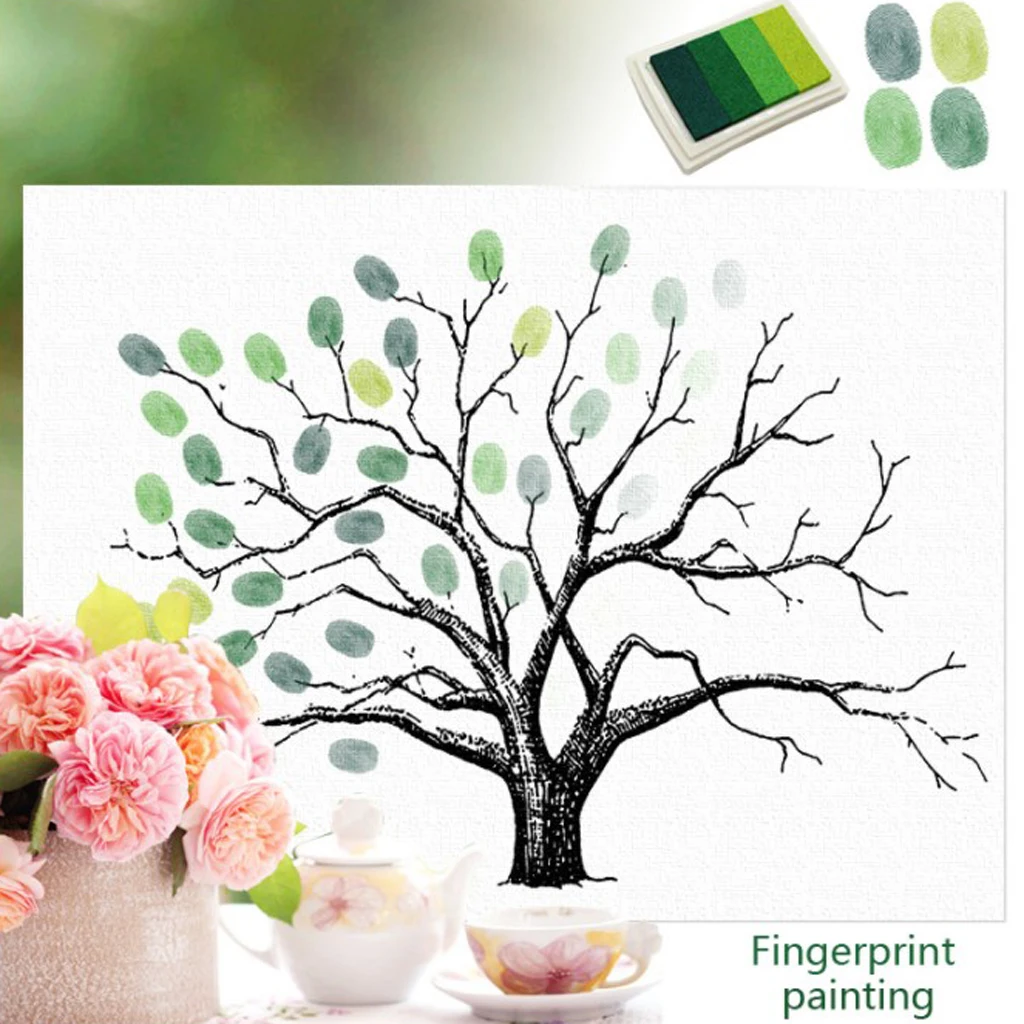 Guest Signature Sign-in Book with Inkpad, Fingerprints Tree Painting for Wedding Birthday Party