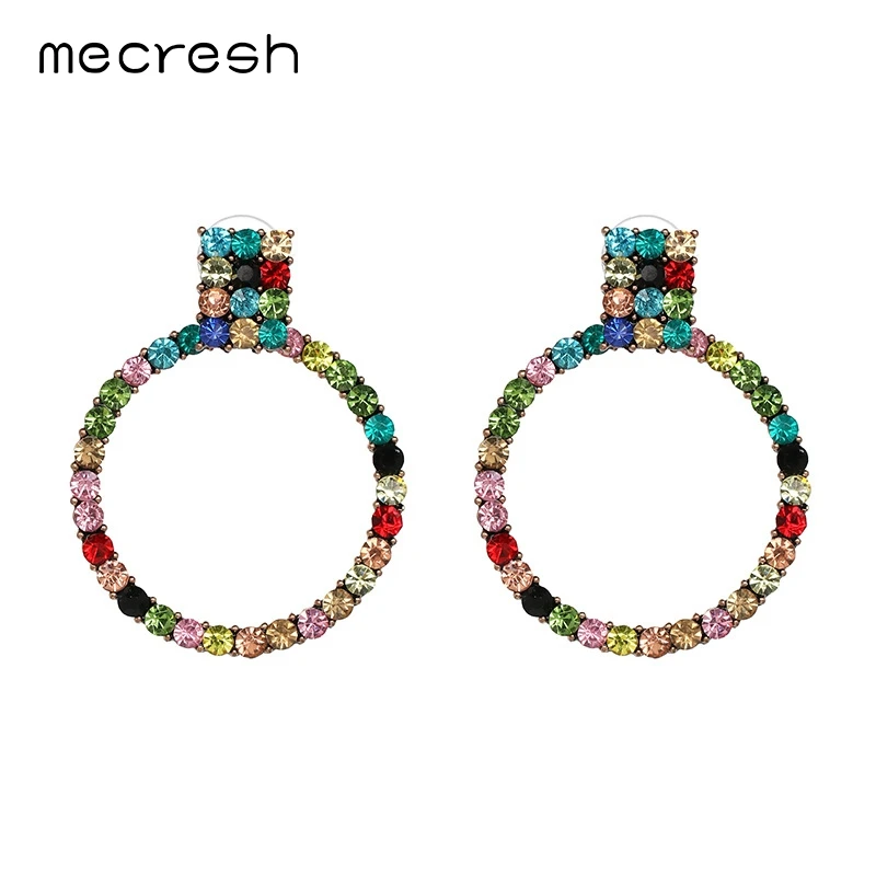 Mecresh, разноцветные геометрические висячие серьги с кристаллами для женщин, стразы, круглые висячие серьги, вечерние ювелирные изделия MEH1199 - Окраска металла: Multicolour