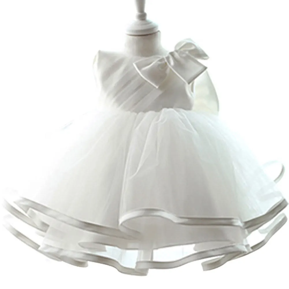 

White Girl Princess Dress Kid Baby Sleeveles Pageant Wedding Tutu Dresses 0-6T
