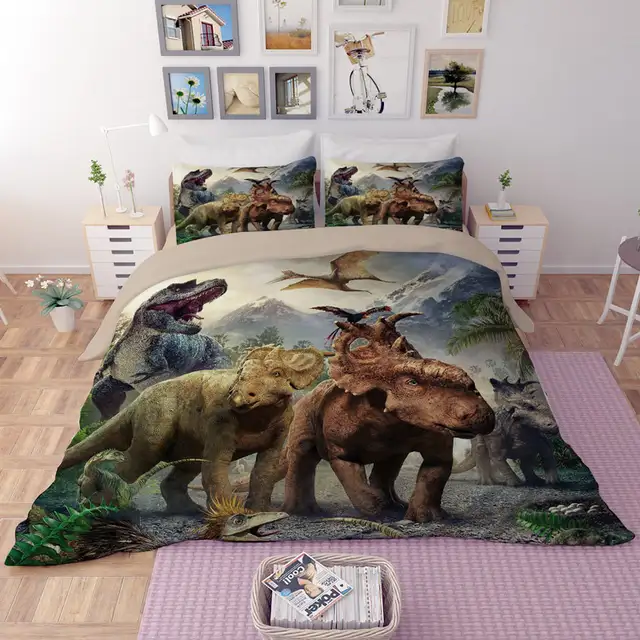 Home Textile Boy 3d Dinosaur Bedding Set 4pcs Bed Linens Single