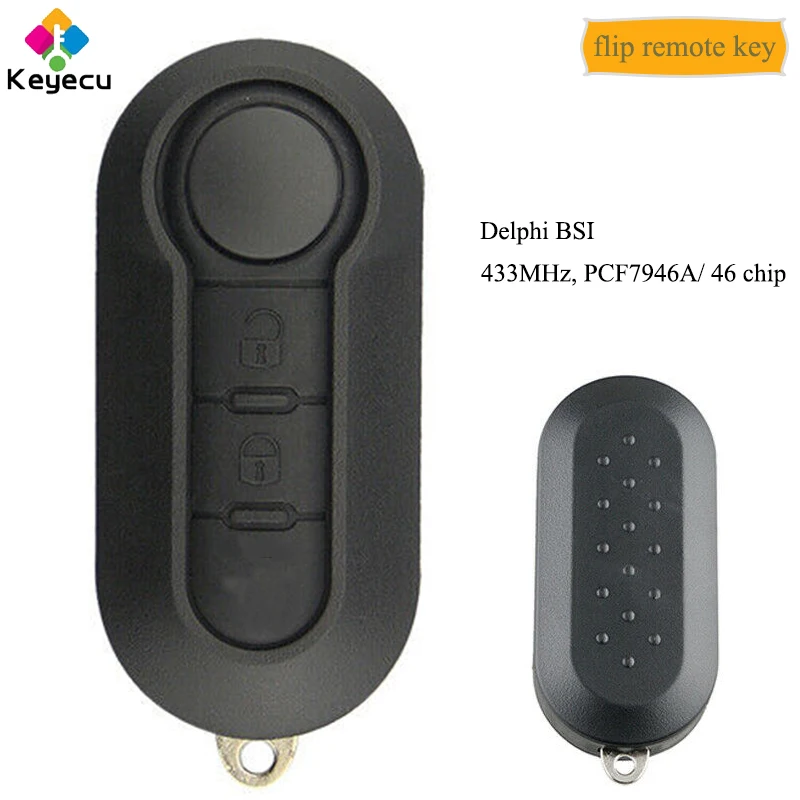 

KEYECU Flip Remote Control Car Key With 2 Buttons & 433MHz & PCF7946 Chip - FOB for Delphi BSI Fiat 500 Grande Punto Florino