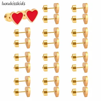 

LUXUKISSKIDS Gold/Steel Stud Earrings Heart Push Back Earrings For Women Girls Kids Piercing Earings Stainless Steel Jewelry