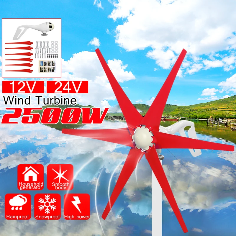 

2500W 12V/24 V 6 Blade Wind Turbines+Controller Wind Generator Power Windmill Energy Turbines Charge Home Or Camping
