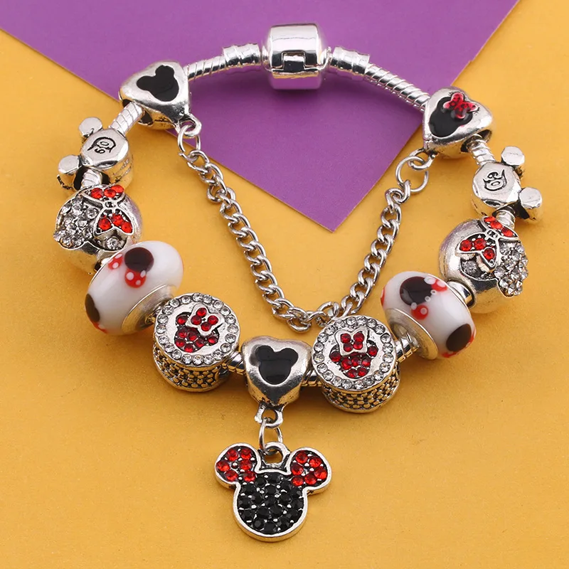 Disney Микки Маус мультфильм женские браслеты аксессуары Minnie кулон Леди подарочные браслеты ювелирные изделия подарок на день рождения Мода