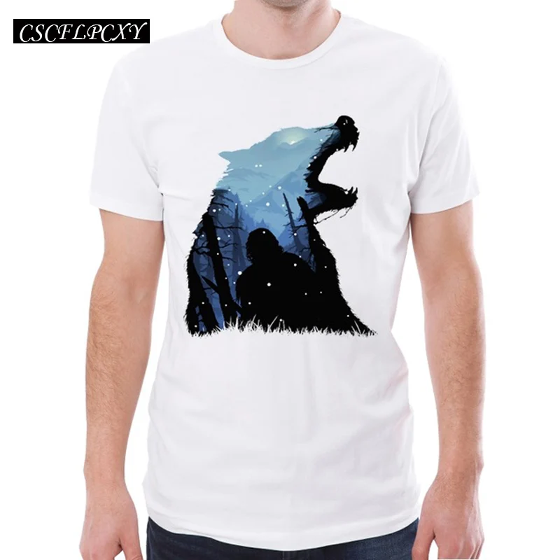 

Jon Snow - King of The North Men T-shirt Wolf Printed Tee Hunters are coming t shirts Short Sleeve Hipster Game Of ThronesTops