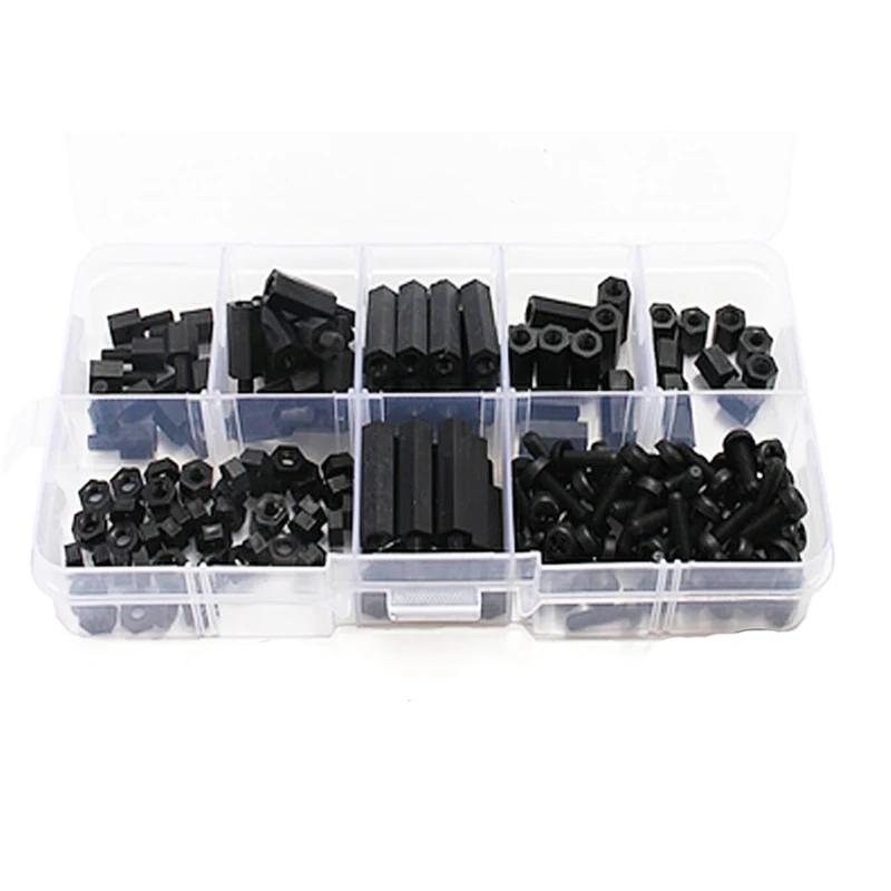 300Pcs Nylon Hex M3 Spacers Screw Nut Standoff Kit Box Blackspacers screw nutnylon hexstandoff