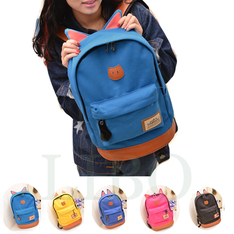 

New Cat ears canvas double shoulder bag influx student cartoon backpack schoolbag men women mochila feminina masculina