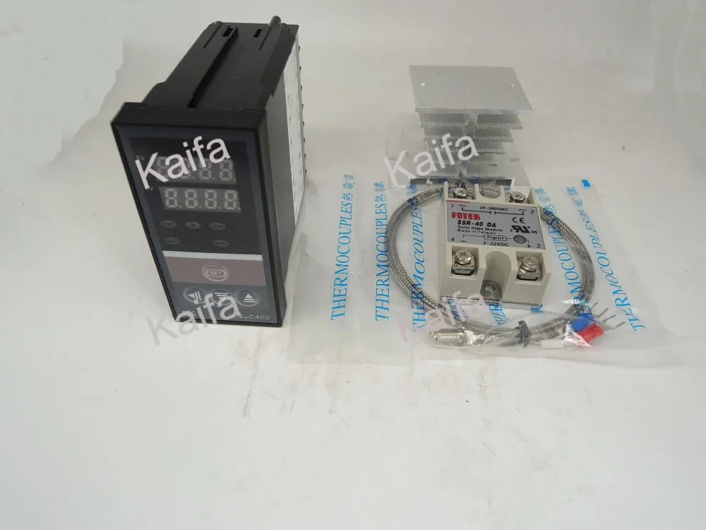 

,Digital PID Temperature Controller Thermostat REX-C400 + 1M K Thermocouple Probe+SSR 40DA+ Radiator ,100V~240V AC