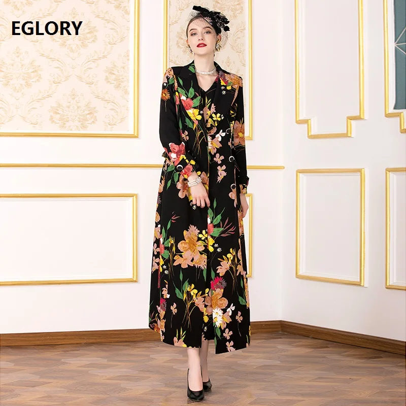 2019 Herfst Winter Mode Lange Jas Geul Plus Size Vrouwen Turn-down Kraag Vintage Bloem Print Double Breasted Jas overjassen 2019 Herfst Winter Mode Lange Jas Geul Plus Size Vrouwen Turn-down Kraag Vintage Bloem Print Double Breasted Jas overjassen