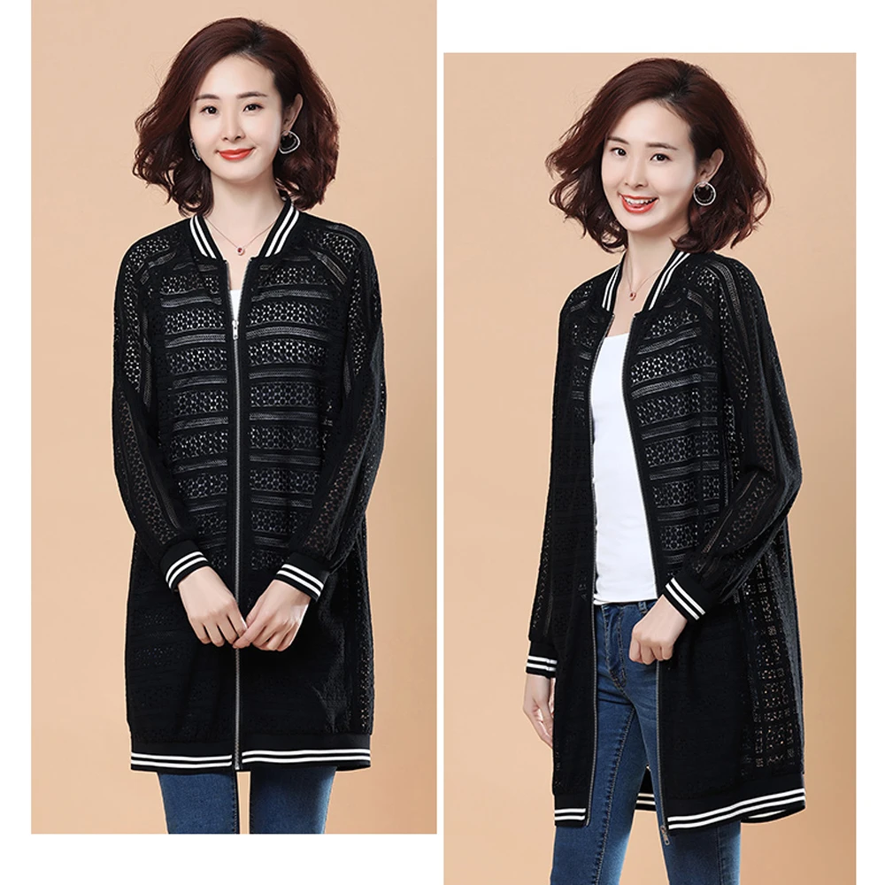 Spring and summer new style temperament Lace hollow long coat womenXL-5XL Large Size Short Baseball coat