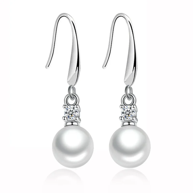 

2018 New Silver Colors Summer Style Hand Made Simulated Pearls Drop Earring Jewelry Fashion Top Crystal Ball Earrings for Women