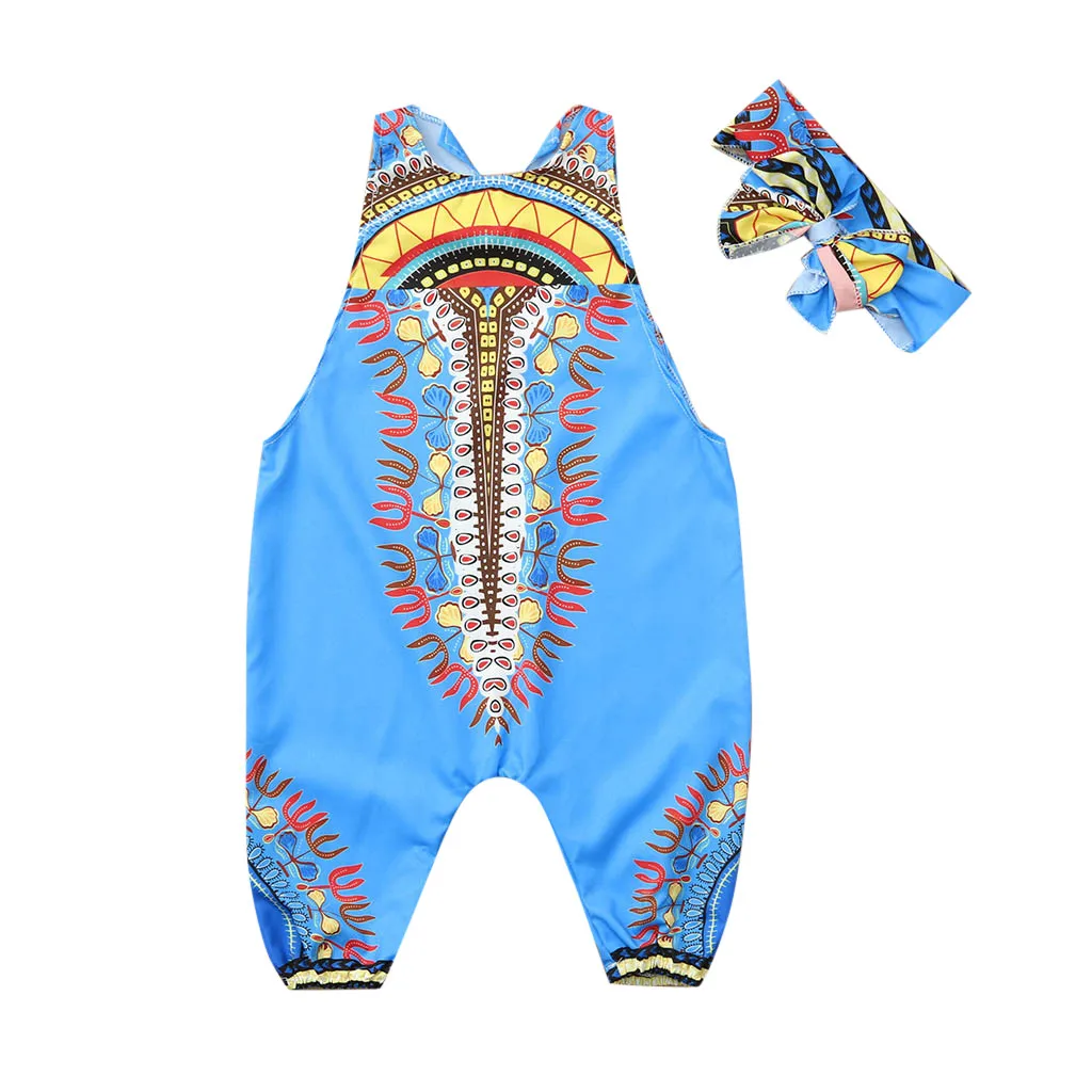 

necessities Toddler Kid Baby Girl clothes set African Print Sleeveless Romper Hair Band Jumpsuit Clothesbaby Girls clothes set