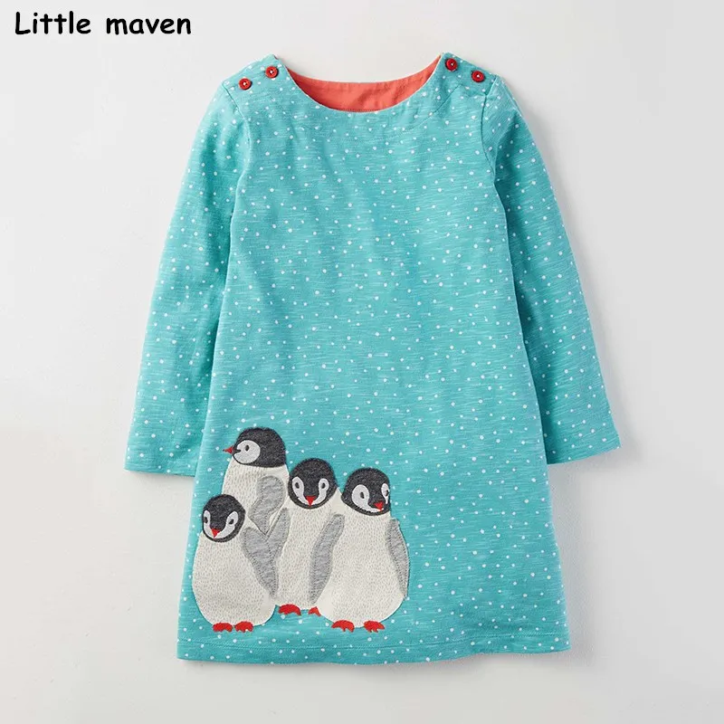 Little maven kids dresses for girls autumn baby girls clothes Cotton bird embroidered A line dot