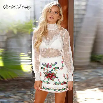 WildPinky New Spring Elegant See Through White Long Sleeve Lace Blouse Women Casual Shirt Women Blouses Tops Blusas Femininas trendy long sleeve high low see through pure color blouse for women