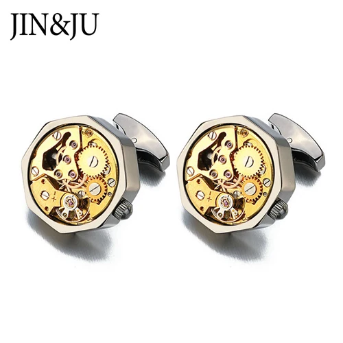 Black Color JIN& JU Горячая функциональная запонка с часовым механизмом из нержавеющей стали стимпанковый механизм часы механизм запонки для мужчин - Окраска металла: Black Color