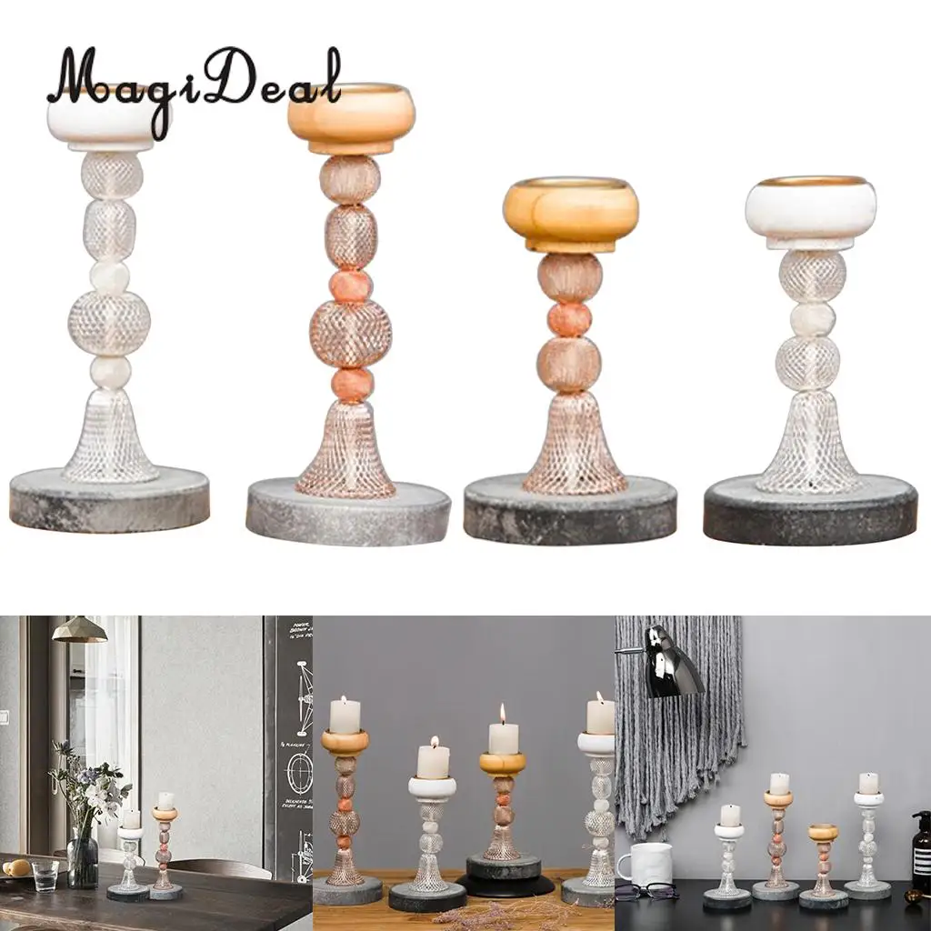 

Vintage Pillar Candle Holders Wooden Iron Tea Light Candlestick Wedding Valentines Table Decor