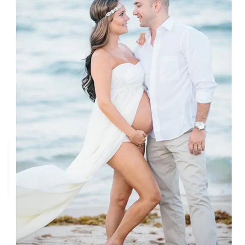 

Maternity Dress Photo Shoot Maxi Pregnancy Gown SPLIT FRONT Chiffon Gown Sexy Photography Props For Pregnant Women B0354