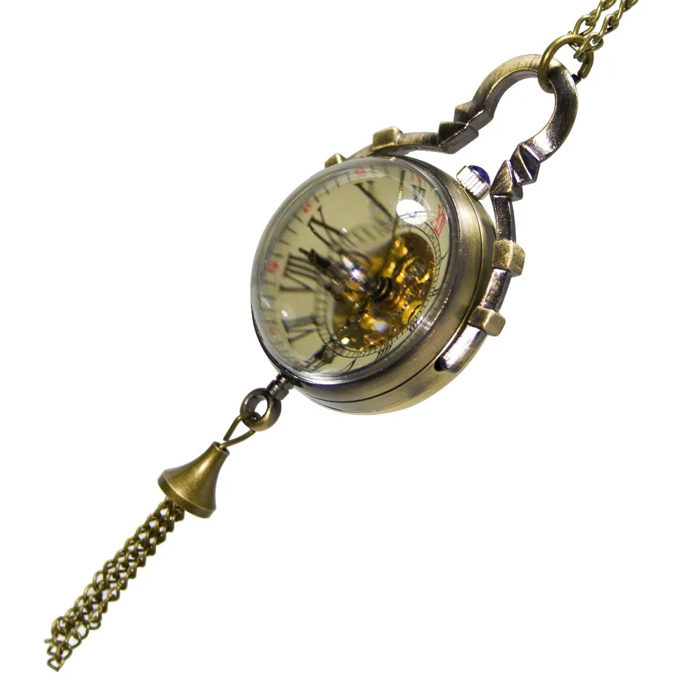 PJX908 Antique Bronze Fisheye Mechanical Pocket font b Watch b font Fashion Women font b Steampunk