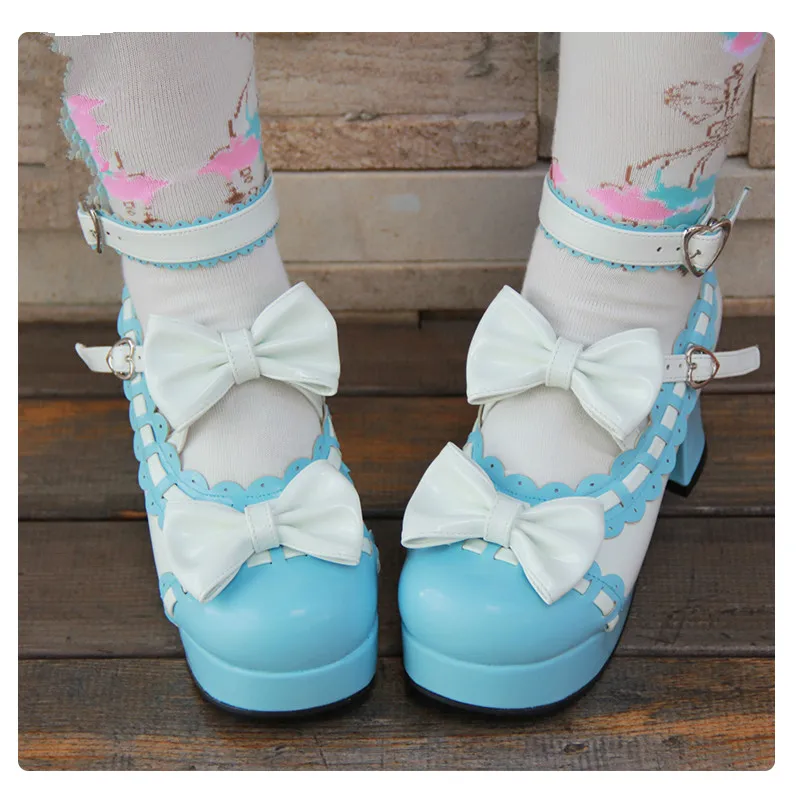

Princess sweet lolita shoes Lovely dress Lolita shoes round head bow tie lace princess sweet soft sister maid shoes pu9896