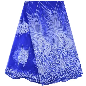 

High Quality 2018 Rhinestone Guipure French Net Lace Mesh Nigerian Lace Fabrics Cheap Embroidered African Lace Fabric Dress1208B