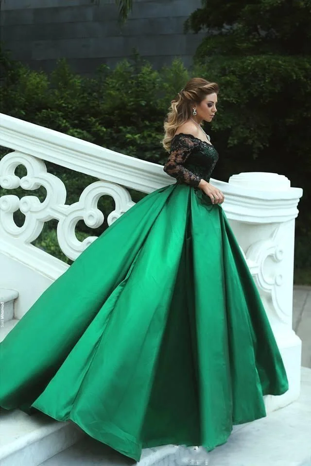 Emerald Green Black Lace Evening Dress Long 2019 Elegant Boat Neck Long Sleeve Formal Evening Gowns Empire Formal Party Dress Emerald Green Black Lace Evening Dress Long 2019 Elegant Boat Neck Long Sleeve Formal Evening Gowns Empire Formal Party Dress
