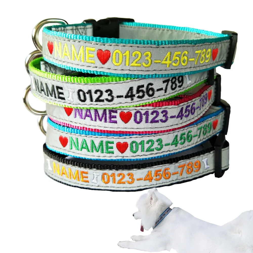 Custom Embroidered Tough Nylon Dog Collar,Personalized Dog Tag Chain