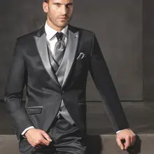 Стиль, одна пуговица, черный смокинг с лацканами с острыми углами, Женихи, лучшие мужские свадебные костюмы на выпускной(пиджак+ брюки+ жилет+ галстук