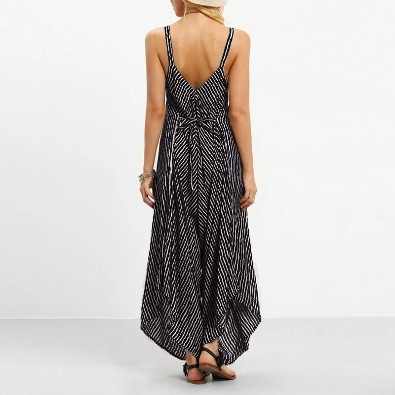 Women Pinstriped Sexy Black Romper Party Wide Leg Strapless Playsuits Bohemian Long Casual Jumpsuits Overalls Sleeveless Jumpsuits and Playsuits